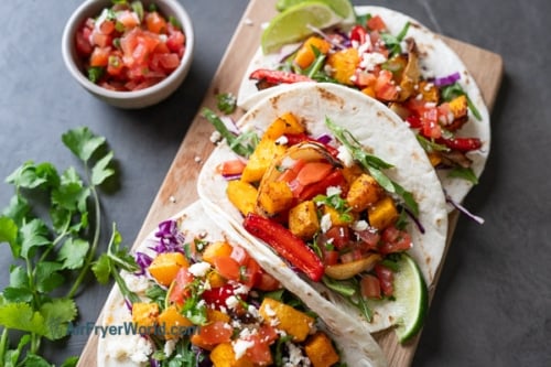 plated butternut squash fajitas with salsa