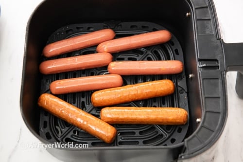 plain air fryer cheese dogs in basket