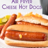 plated air fryer cheese dogs with pickles