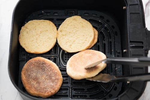 Flipping over English muffins in air fryer