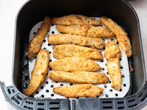 crispy cooked air fried fish sticks