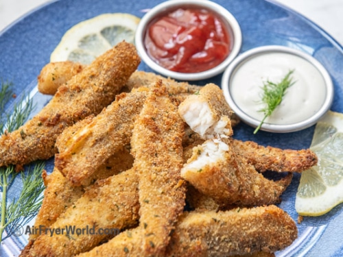platter of crispy fish sticks