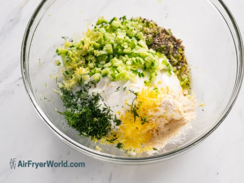 tzatziki dip ingredients in a bowl
