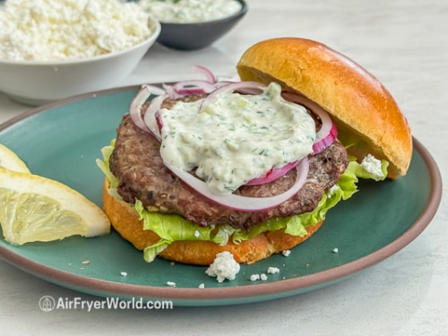 finished air fryer lamb burger