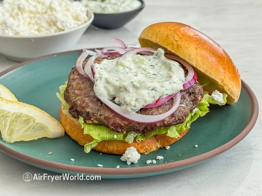 finished air fryer lamb burger
