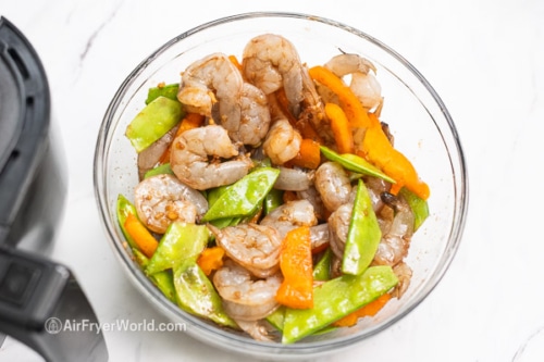 Shrimp and veggies with marinade