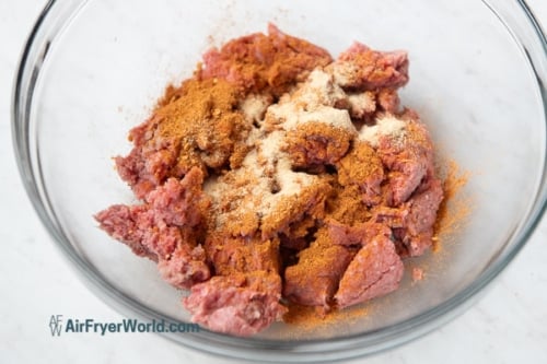 air fryer smash tacos meat mix in bowl