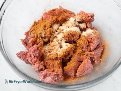 air fryer smash tacos meat mix in bowl