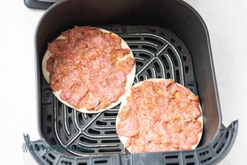 air fryer smash taco meat facing up in basket