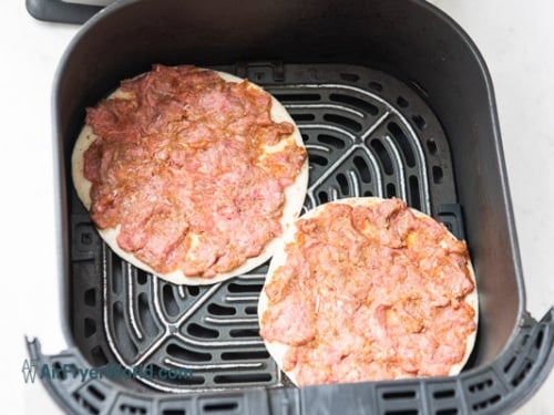 air fryer smash taco meat facing up in basket