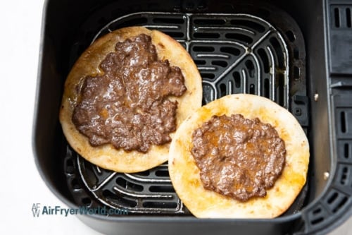 cooked taco meat on tortillas in air fryer