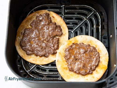 cooked taco meat on tortillas in air fryer