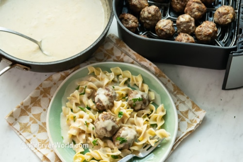plated swedish meatballs with noodles