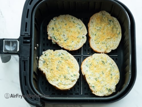 uncooked texas toast in air fryer basket