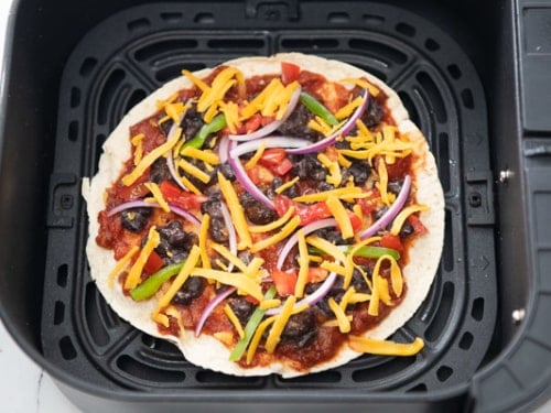 Cooked tortilla pizza in air fryer