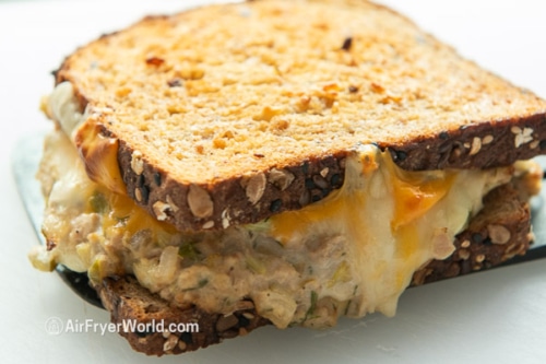 Fully cooked tuna melt on plate