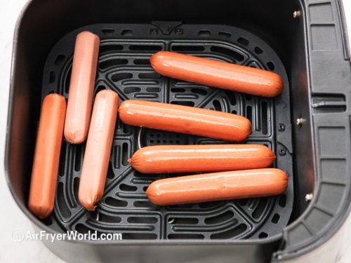 air fryer turkey hot dogs in basket