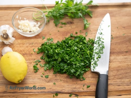 ingredients chopped parsley for chimichurri sauce recipe