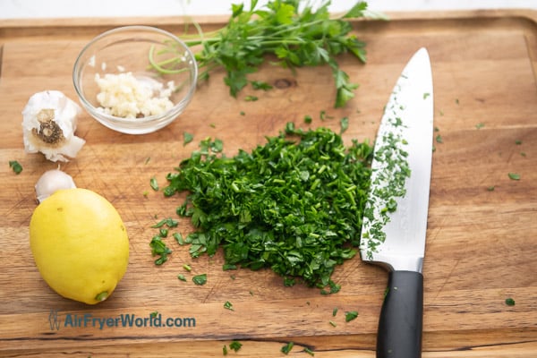 ingredients chopped parsley for chimichurri sauce recipe