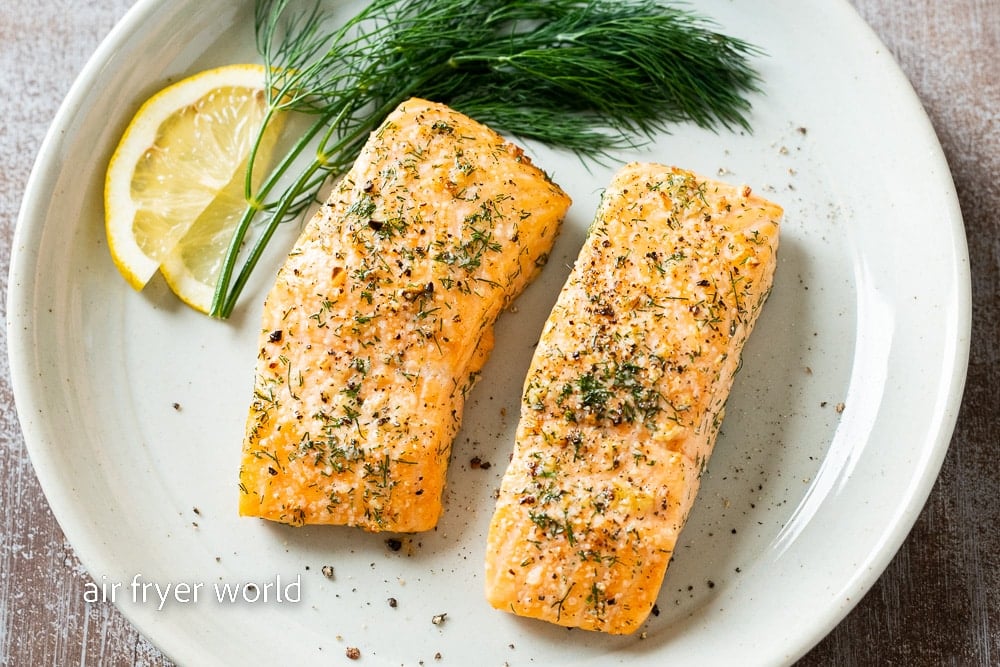 garlic herb salmon on plate 