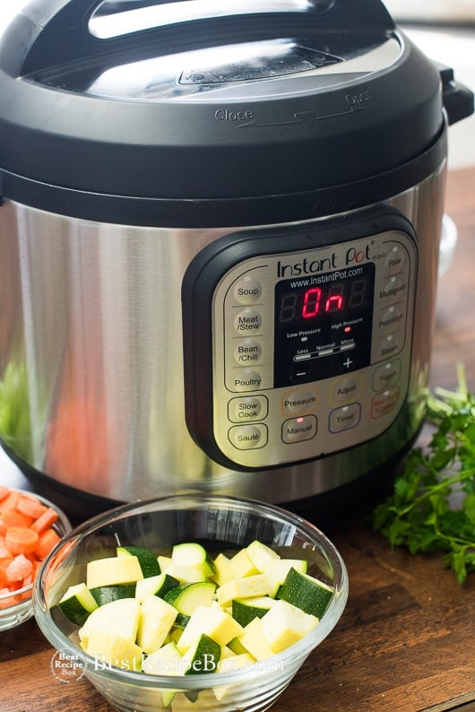 Instant Pot Chicken Veggie Soup Recipe in pressure cooker | @bestrecipebox