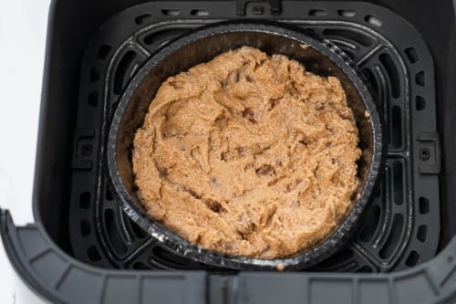 Uncooked mega cookie in air fryer