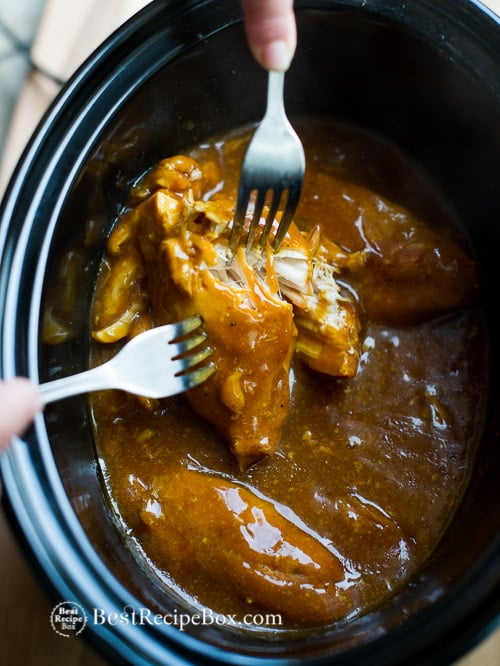 Tender, Moist and Delicious Slow Cooker Honey Mustard Chicken Recipe on BestRecipeBox.com