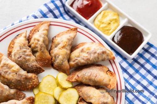 cheeseburger dumplings on plate 